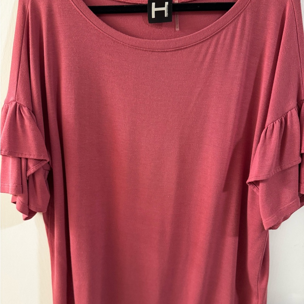 Cute Rose Pink Ruffle/Flutter Sleeve Top